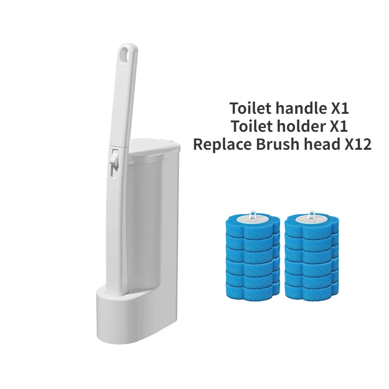 1Set Witte Wegwerp Toiletborstelreiniger Met Lange Handgreep Met Vervangbare Reinigingsborstel Badkameraccessoires