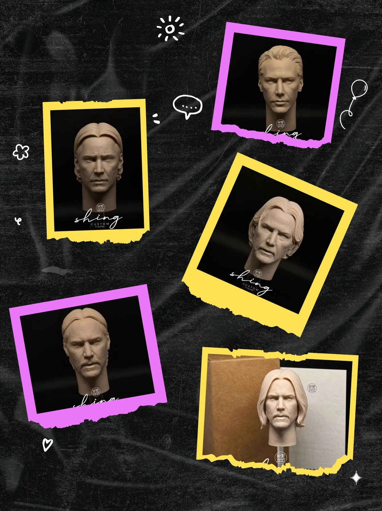 

【Unpainted】1/6 Scale Male Soldier Lead Actor Keanu Refined Artistry White Head Sculpture Fit 12''Action Figure For Fans DIY