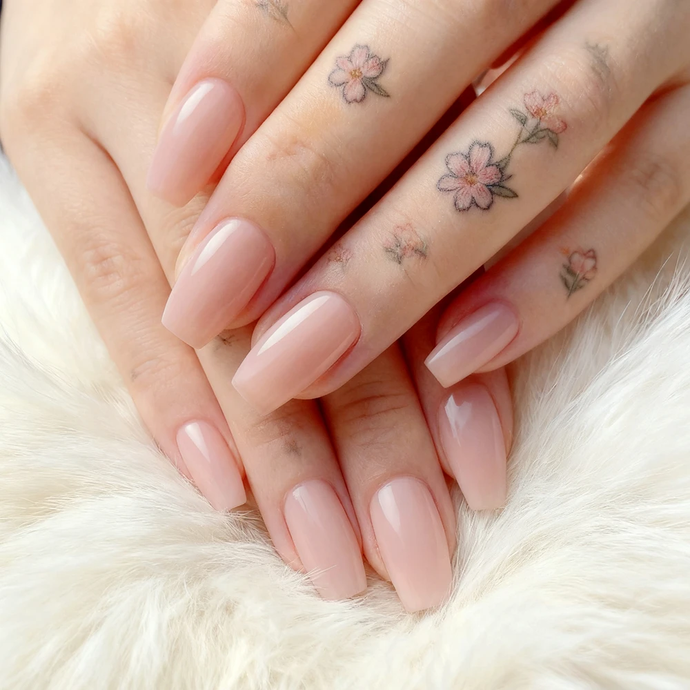 

48Pcs Acrylic Press On False Nails For Woman Natural Pink Fake Nails Short Ballerina Shaped DIY Finger Tips Manicure Tool