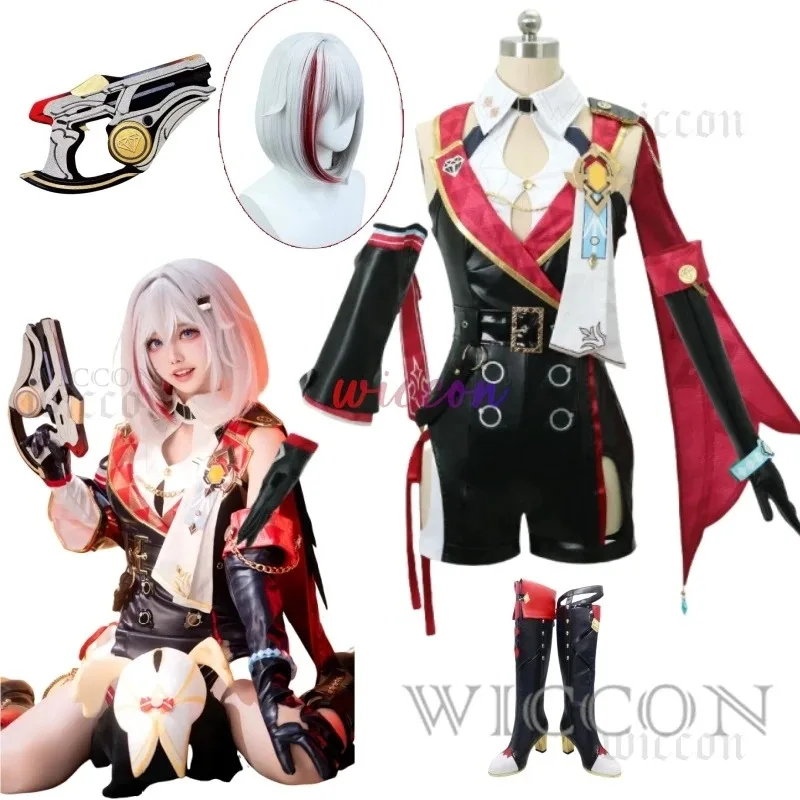 게임 혼카이 스타 레일 풀 세트 의상 PU 유니폼 토파즈 가발 코스튬 신발 부츠 코스프레 소품,7;k'2.s;9,