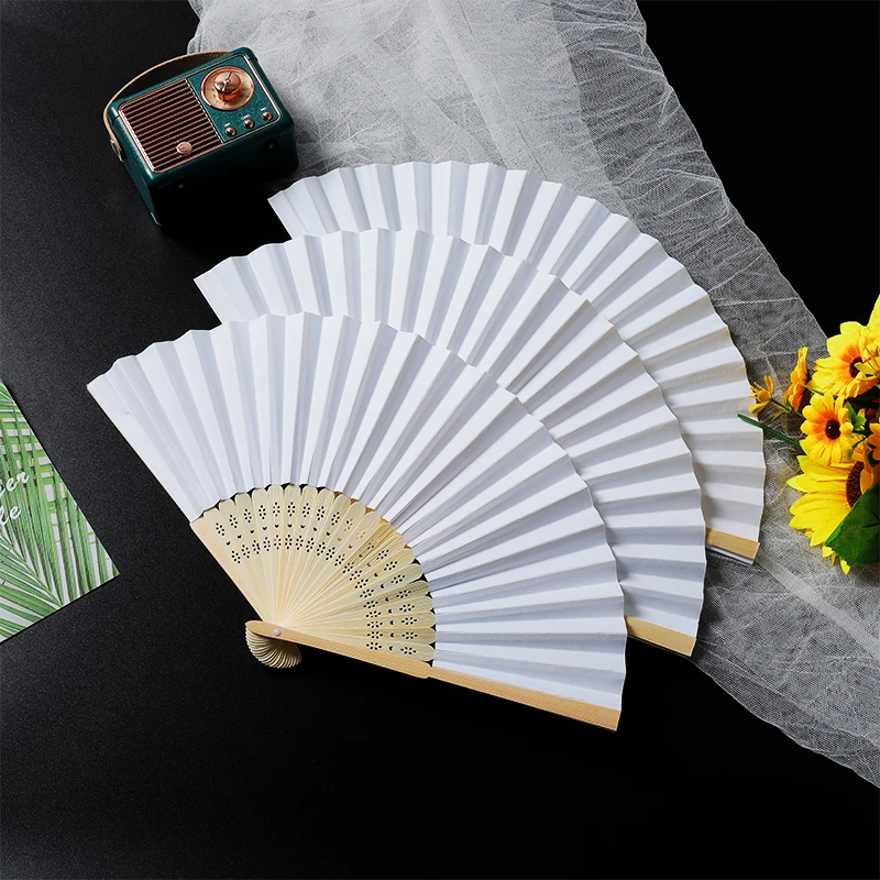 

20pcs DIY Paper Bamboo Folding Fan Adults Children's Calligraphy Painting Practice Blank White Folding Fan Wedding Gifts