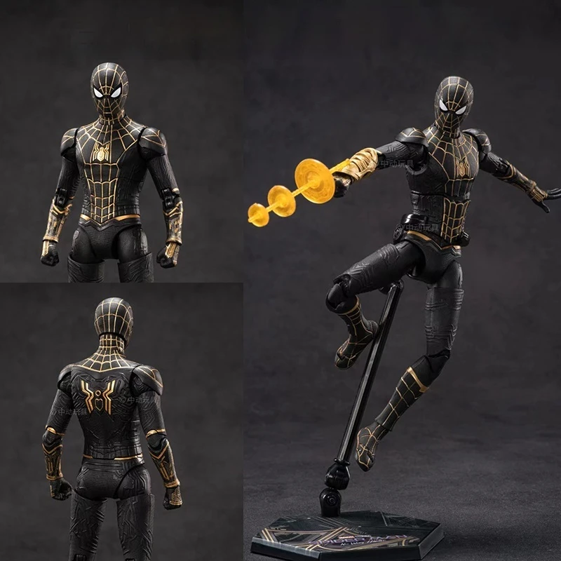 New Movie Spider-Man: Across the Spider-Verse Black Gold Spider Man Iron Man Action Figure Joint mobility Model Boy Collection