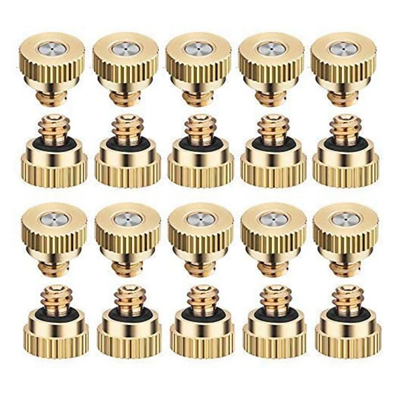 60 Pack Brass Misting Nozzles Tees, Dust Control Mist Nozzle Sprinkler For Outdoor Cooling System 0.3 Mm