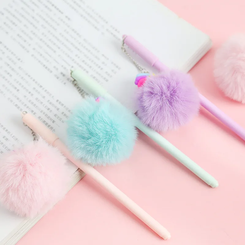 

24PCS Creative Rainbow Cloud Hair Ball Cute Pendant Rollerball pen 0.5 Student Pen Signature Pen Stationery