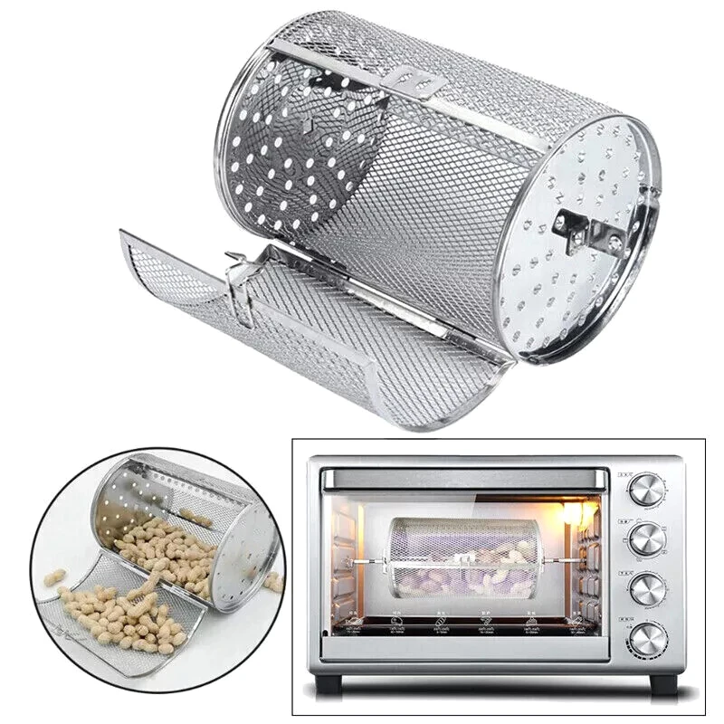 Stainless Steel Grill Rotisserie Oven For Kitchen Fry Basket Coffee Bean Grilled Cage Drum Rack Air Fryer Accessories