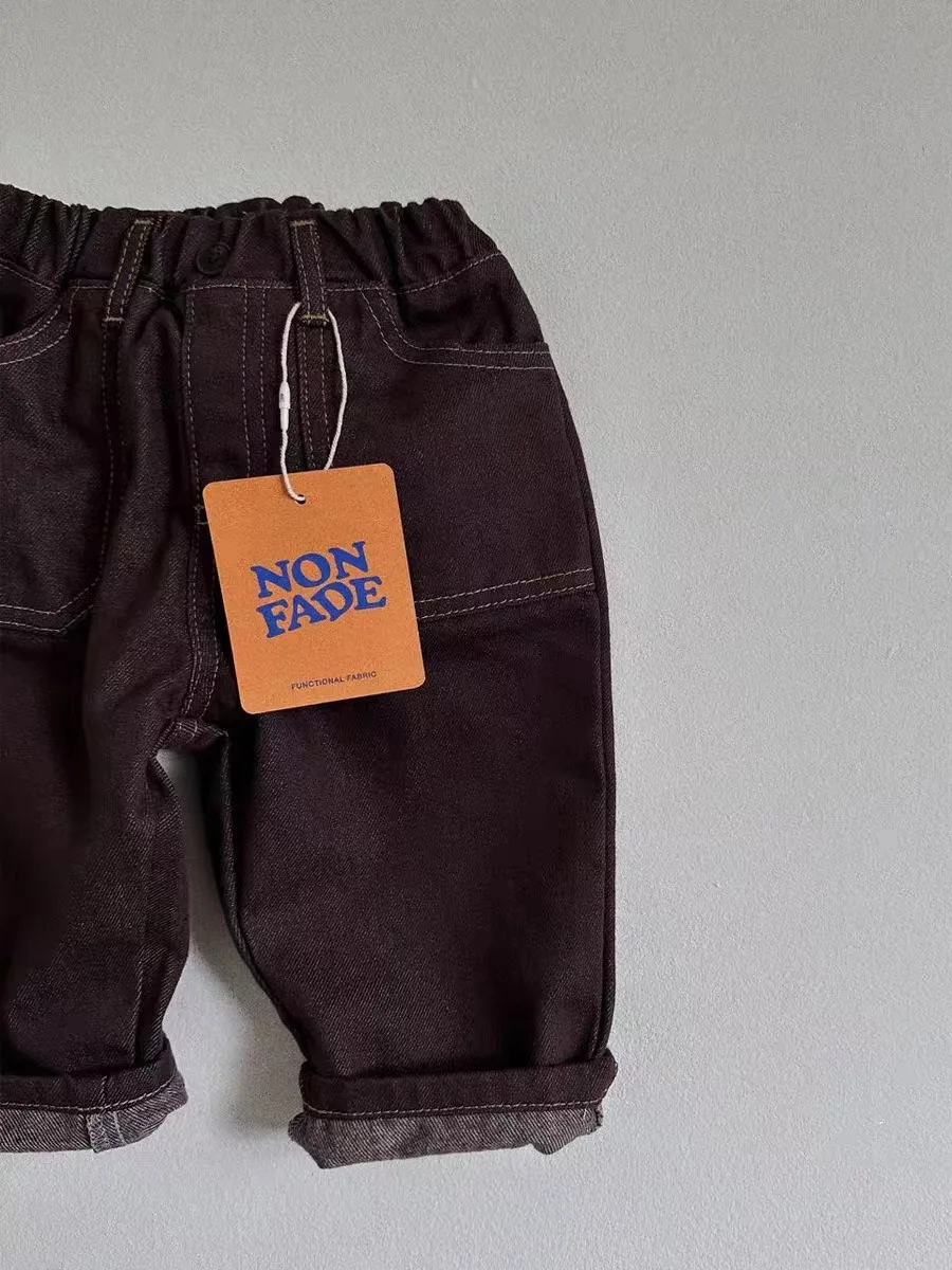 Pantalones de mezclilla para bebé, pantalón de pierna recta lisa, pantalones vaqueros versátiles de moda para niño pequeño, pantalones casuales