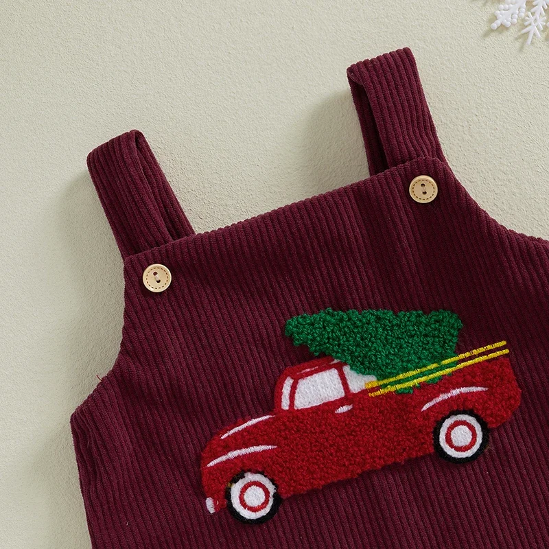 Baby Girls Boys Ovrealls Rompers Christmas Clothes Truck Embroidered Sleeveless Corduroy Infant Romper Playsuit Jumpsuits image 5