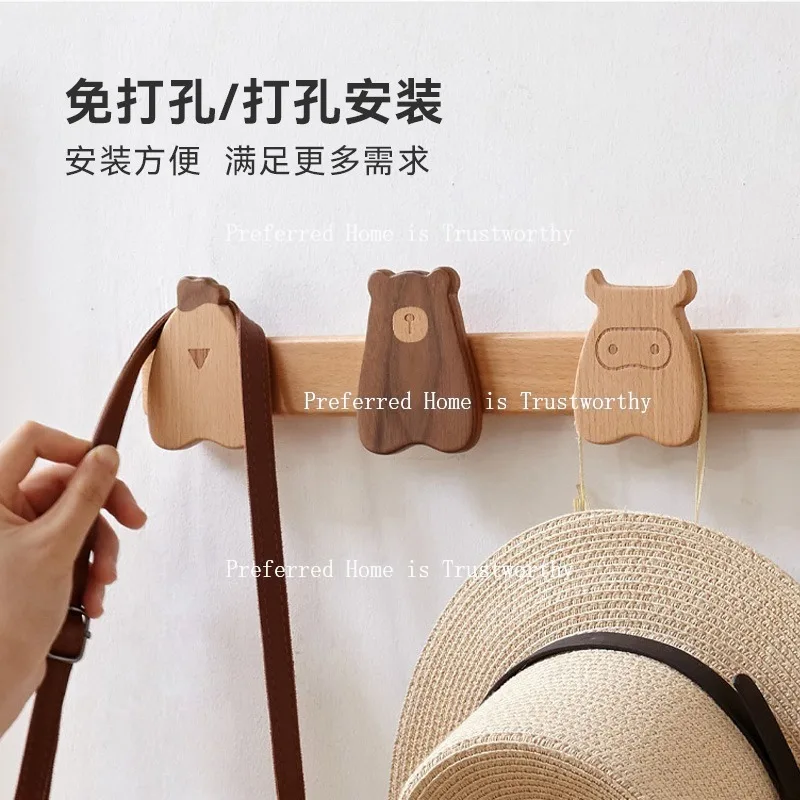 

Настенные вешалки из цельного дерева для домашнего использования, крючки для входной фойе, настенные крючки для одежды