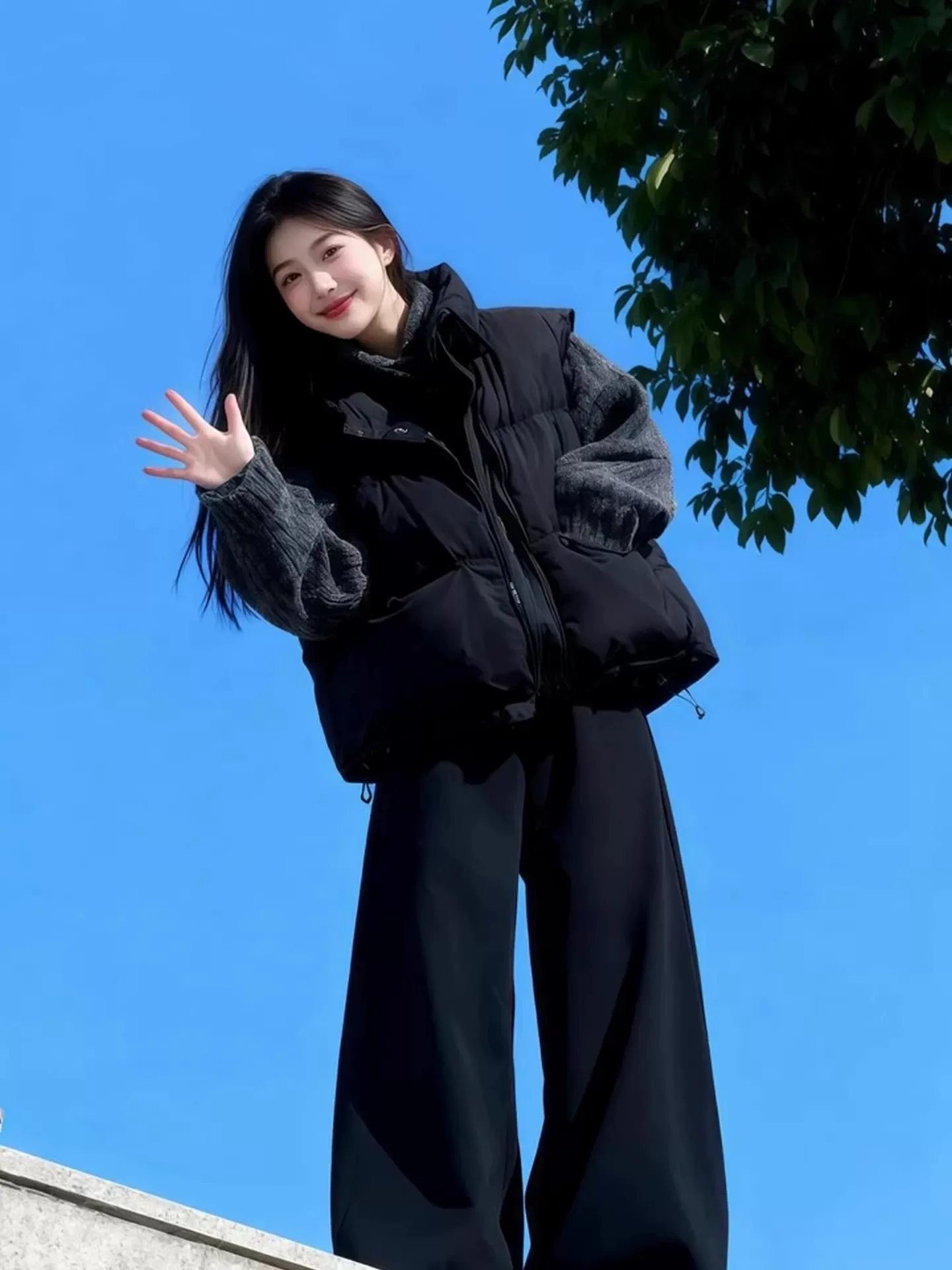 

Korean Sle Women's Winter Faion Set High Ne Long Sve Knitted Sweater Wide Leg Pants Vest Tee Piece Suit Warmth