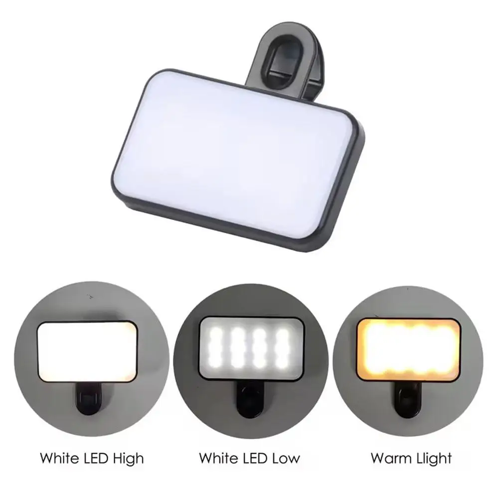 Portátil LED Selfie Fill Light, Recarregável, 3 Modos, Brilho Ajustável, Clip On, Telefone, Laptop, Tablet, Reunião, Make Up Work