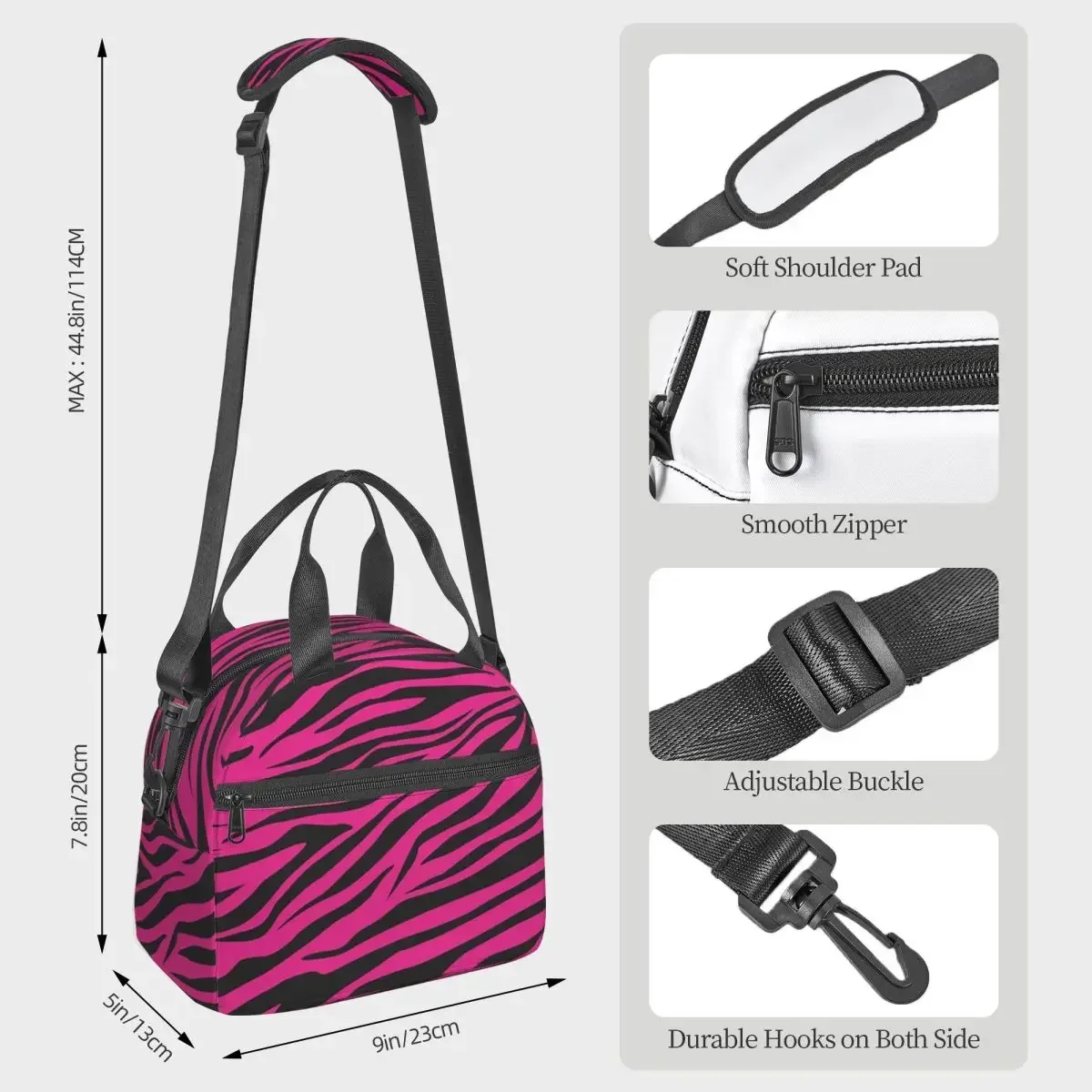 Pink Zebra Print Insulated Lunch Bag for Women Office Cooler Thermal Box Tote Leakproof Lunch Boxes