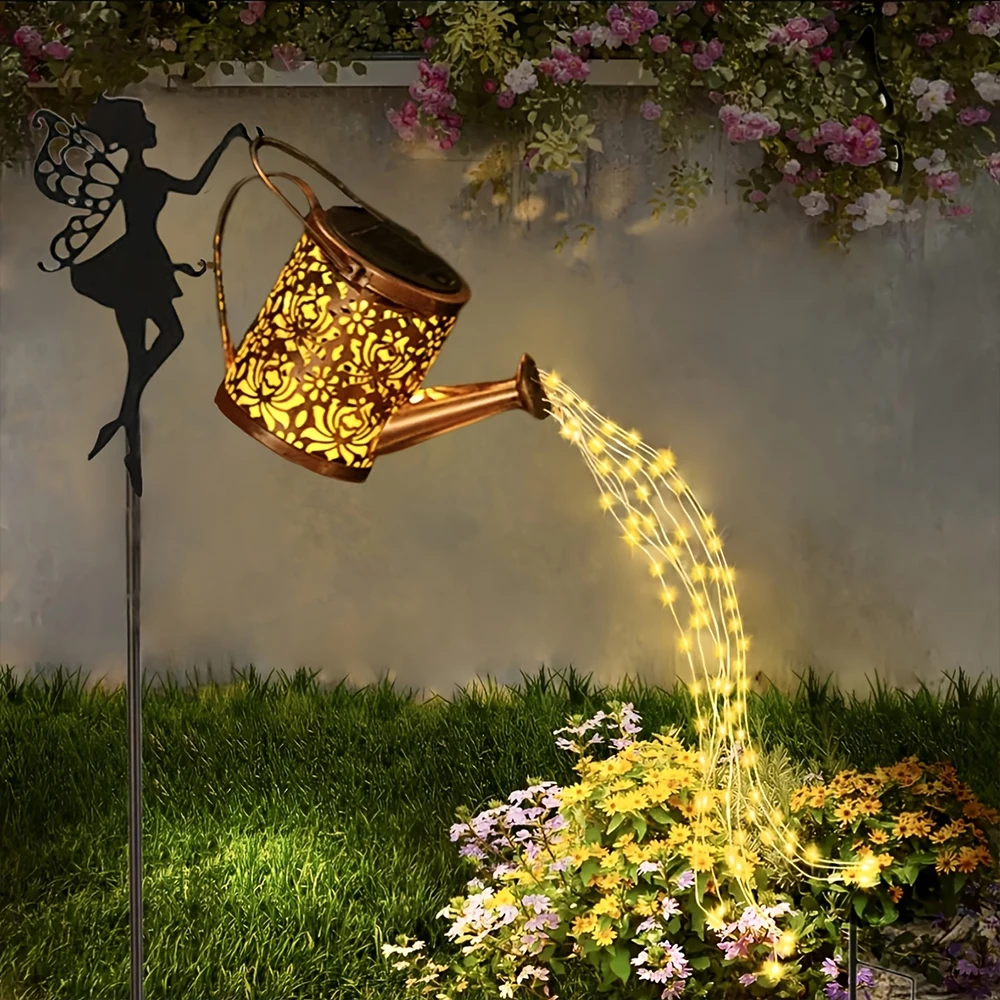 

1 PC Solar Watering Can Lights, Outdoor Waterfall Garden String Fairy Lights, Solar Kettle Projection Light