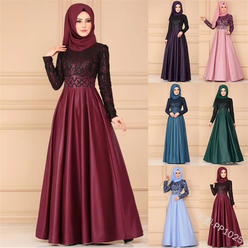 Popular 2023 Lace Patchwork Retro Large Swing Skirt European and American Style Long Sleeve Dress
