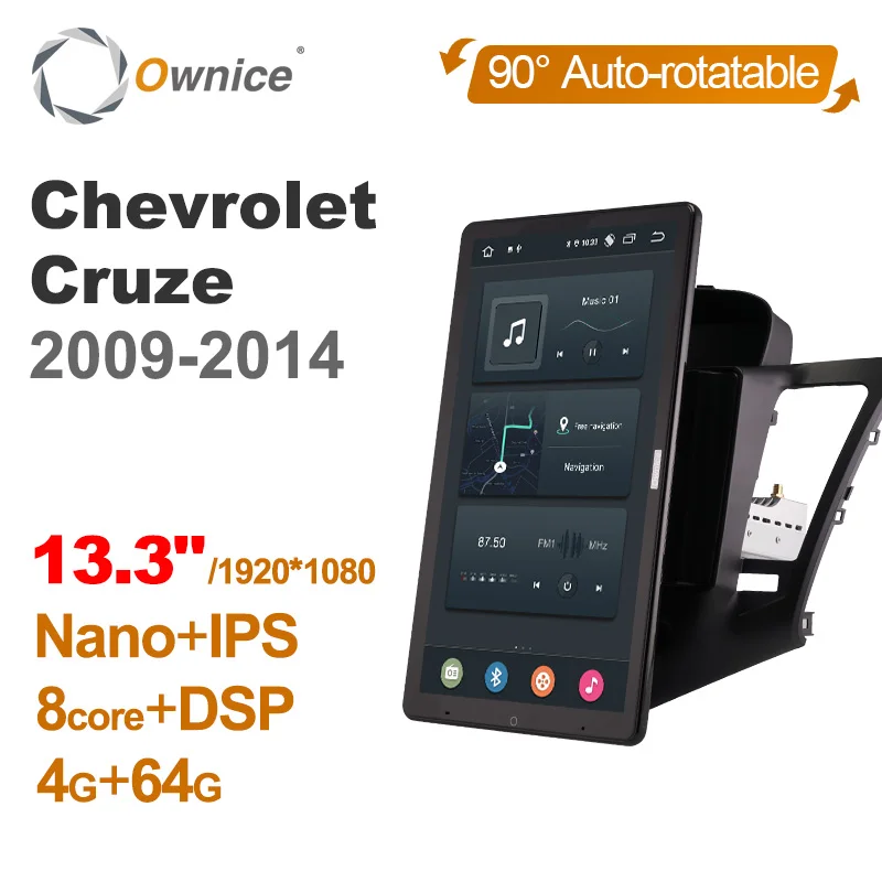 

1920*1080 Nano Ownice Android 12.0 for Chevrolet Cruze 2009-2014 Car Radio Video Audio 13.3" Rotatable 360 8G 256G Tesla Style