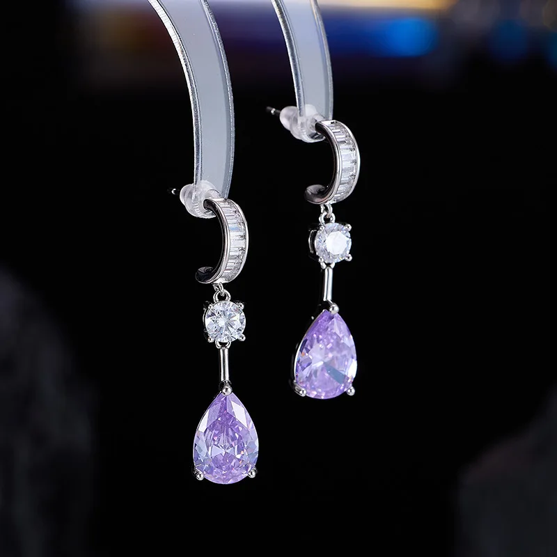 

Luxury Long Water Drop Earrings with Inlaid Purple Zircon Female Temperament Jewelry LYX404