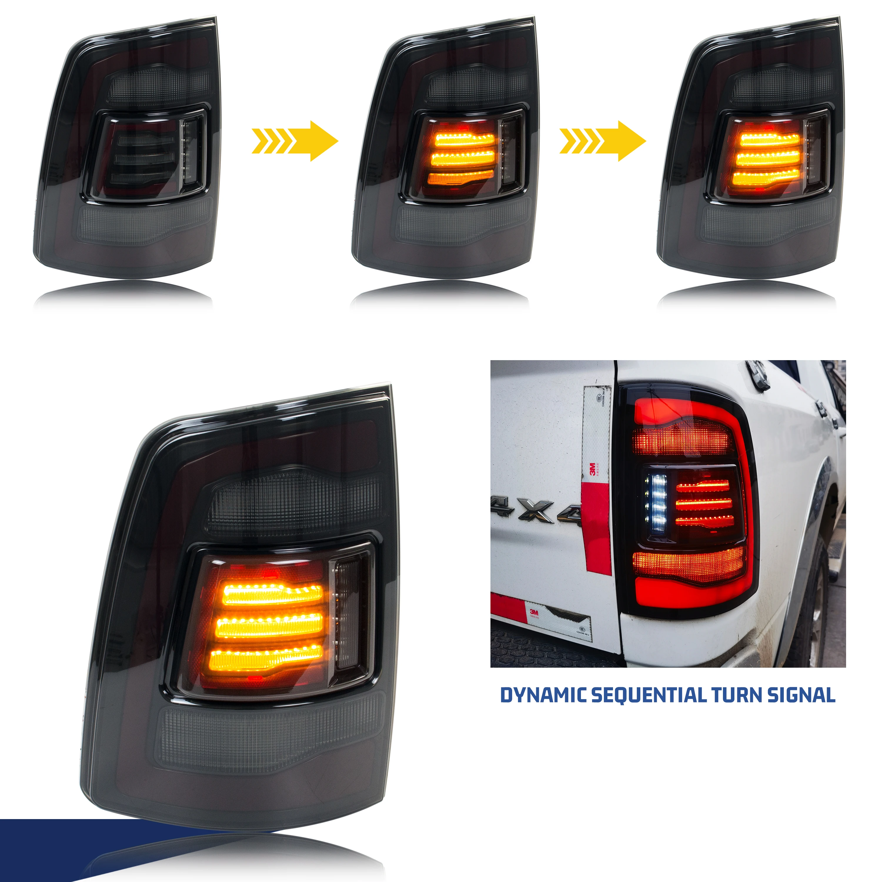 LED Tail Lights for Dodge Ram 2009-2012 1500 2500 3500 4th Gen Dynamic Animation Sequential Turn Signal Rear Lamps Assembly