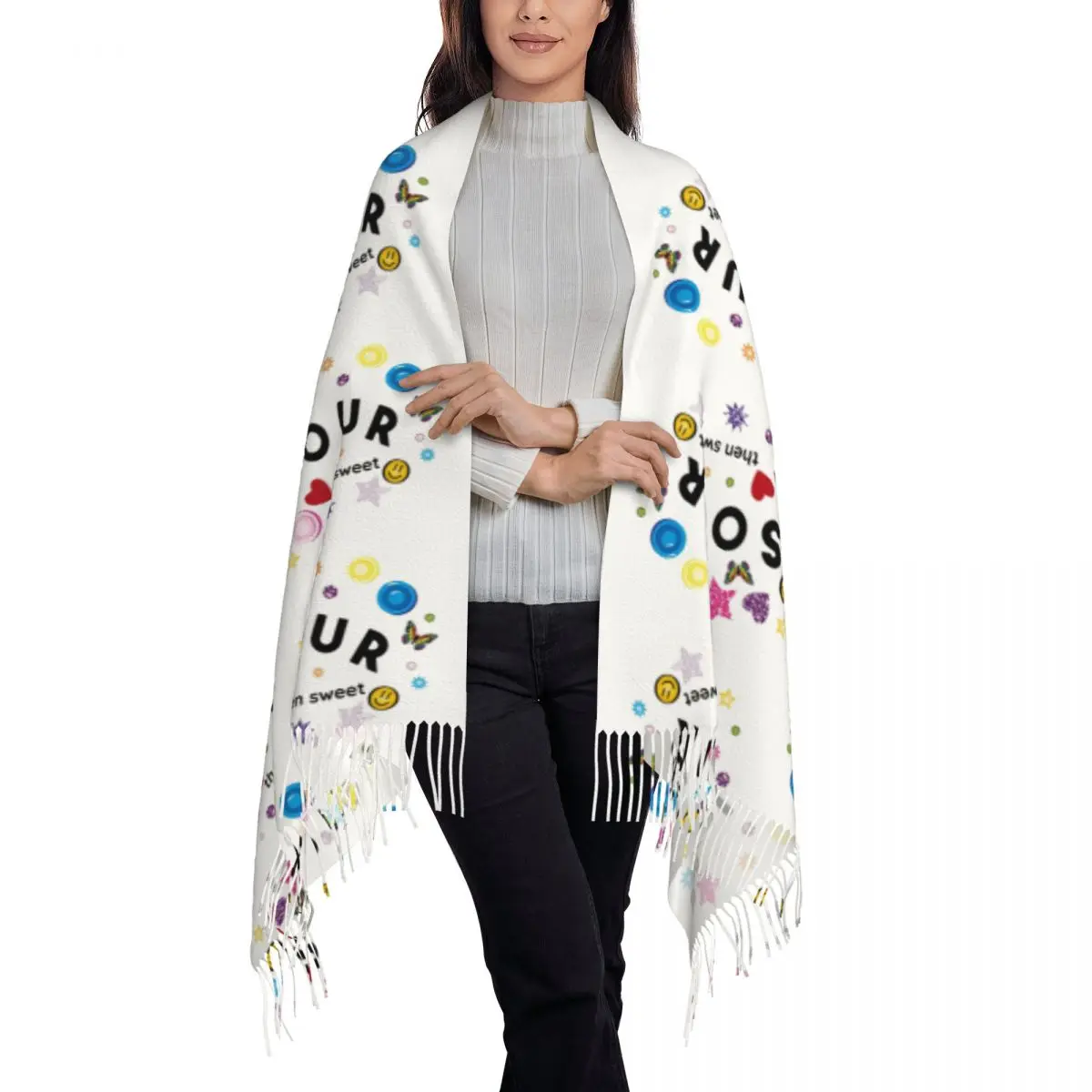 Olivia Sour Stickers Scarf Tassel Scarves for Women Soft Warm Shawls and Wraps Long Fall Winter Shawl Wrap