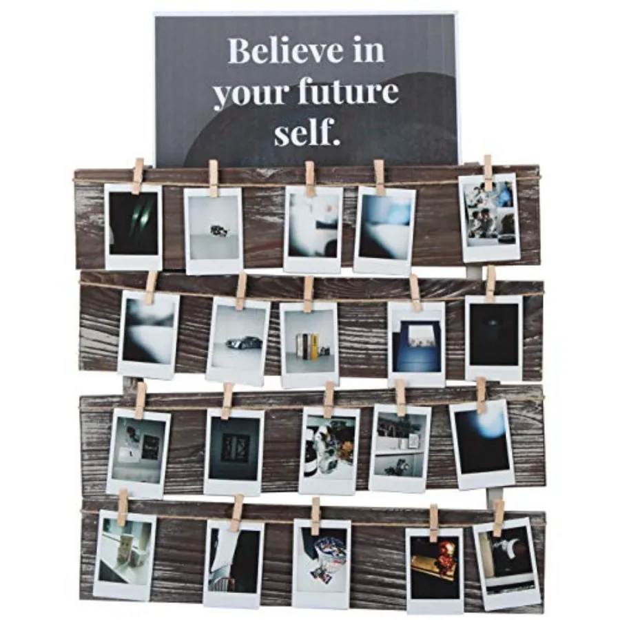 Rustic Wood Clip Photo Holder Wall Mount Collage Frame