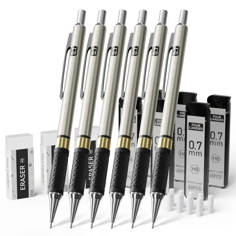 

Mechanical Pencil Set 6PCS 0.7mm Art Mechanical Pencils 360PCS HB Lead Refills 3PCS Erasers 9PCS Eraser Refills, Drawing Mechan