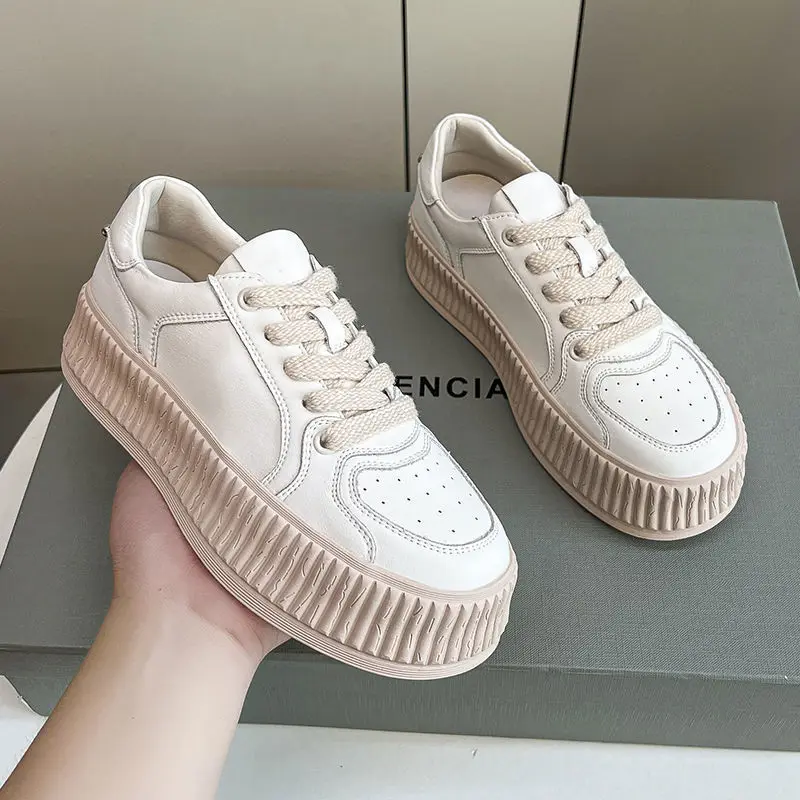 

Soft leather thick bottom heightening white shoes fashion all-match biscuit casual sports shoes