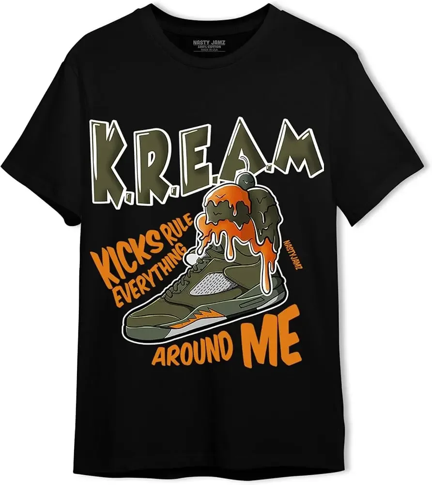 Kream Sneaker-Camiseta Retro Unisex, playera con estampado de 5s verde oliva, negra y blanca