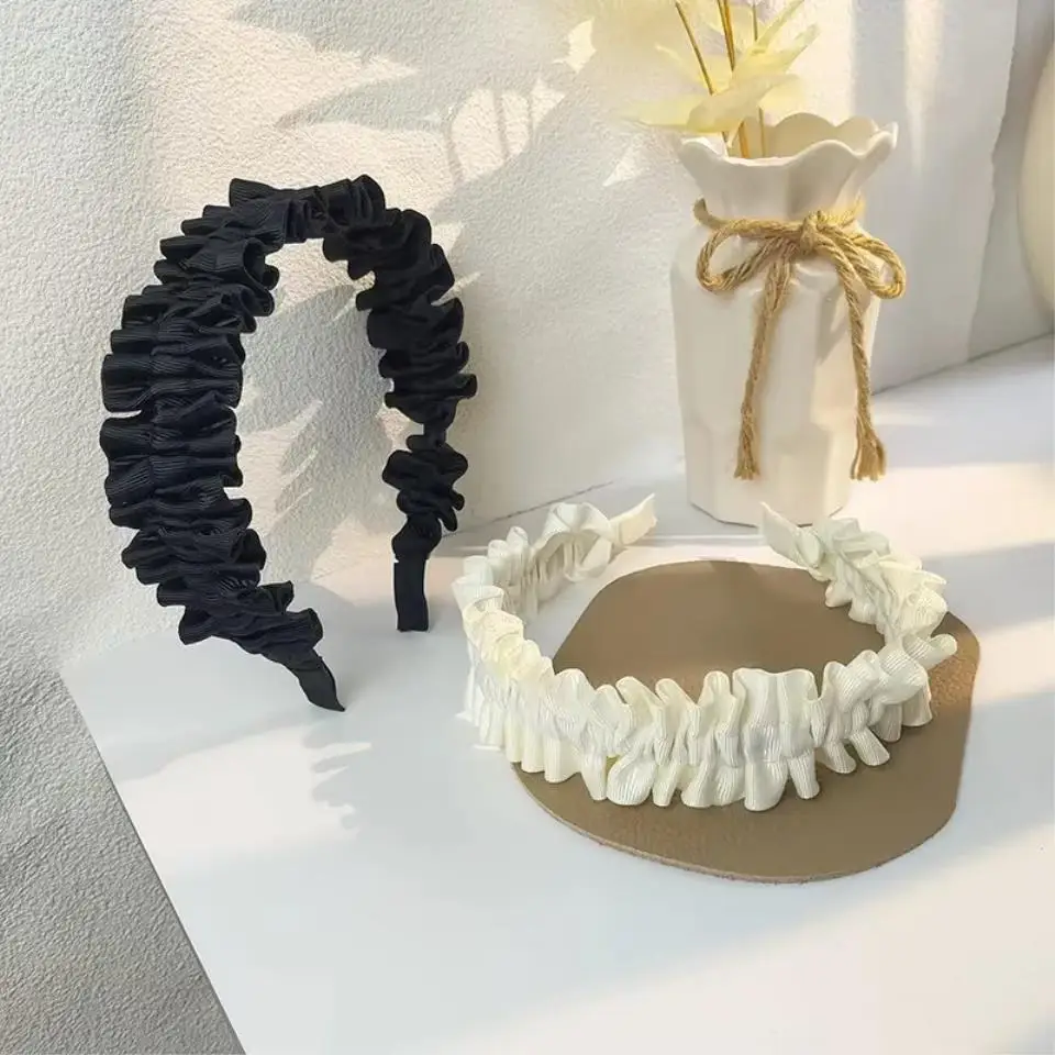 Haimeikang Ruffle Lace Headband Black Wide Hair Bands For Women Summer Fashion Hair Hoops Bezel Headbands Hair Accessories