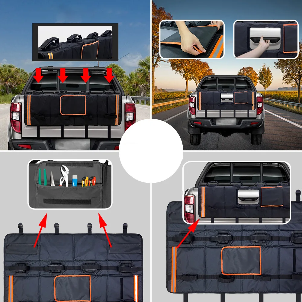 Tailgate Pad for Mountain Bikes Pickup Truck Tailgate Protection Pad with 3 Tool Pockets 52'' Wide for 5 Bicycles
