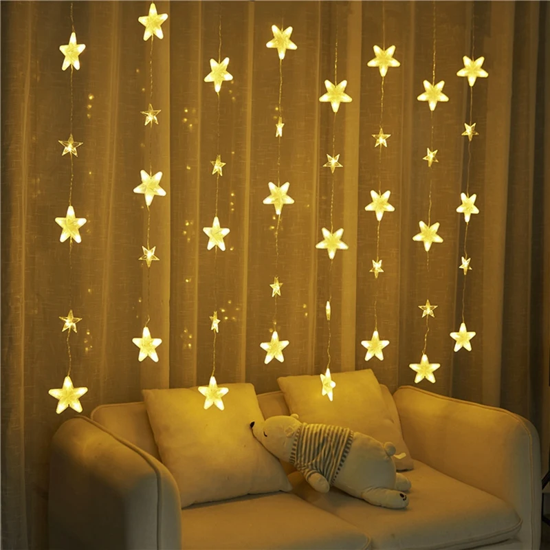 

8 Star Curtain Lights 2.5M Outdoor Waterproof Bedroom Home Party Wedding Decoration Party LED String Lights EU Plug