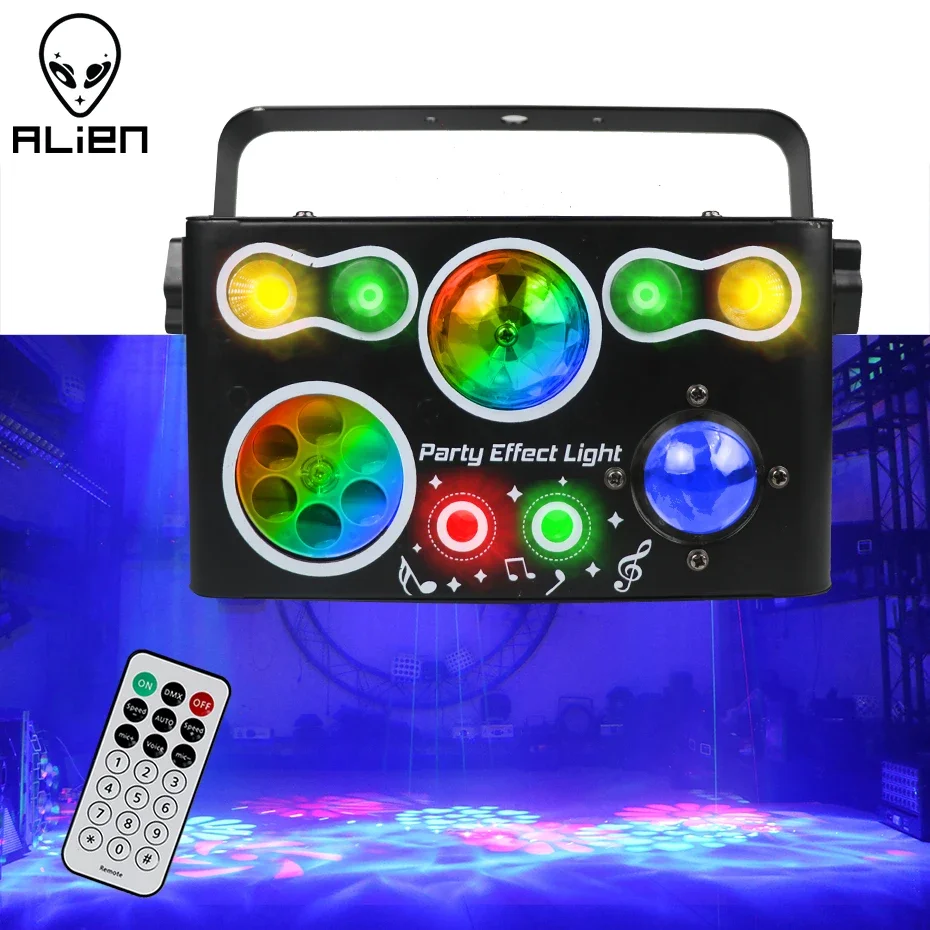 alien led efeito de luz stage magic ball wave strobe gobo green laser star rgb padrao dj disco party dance lamp em 1 01