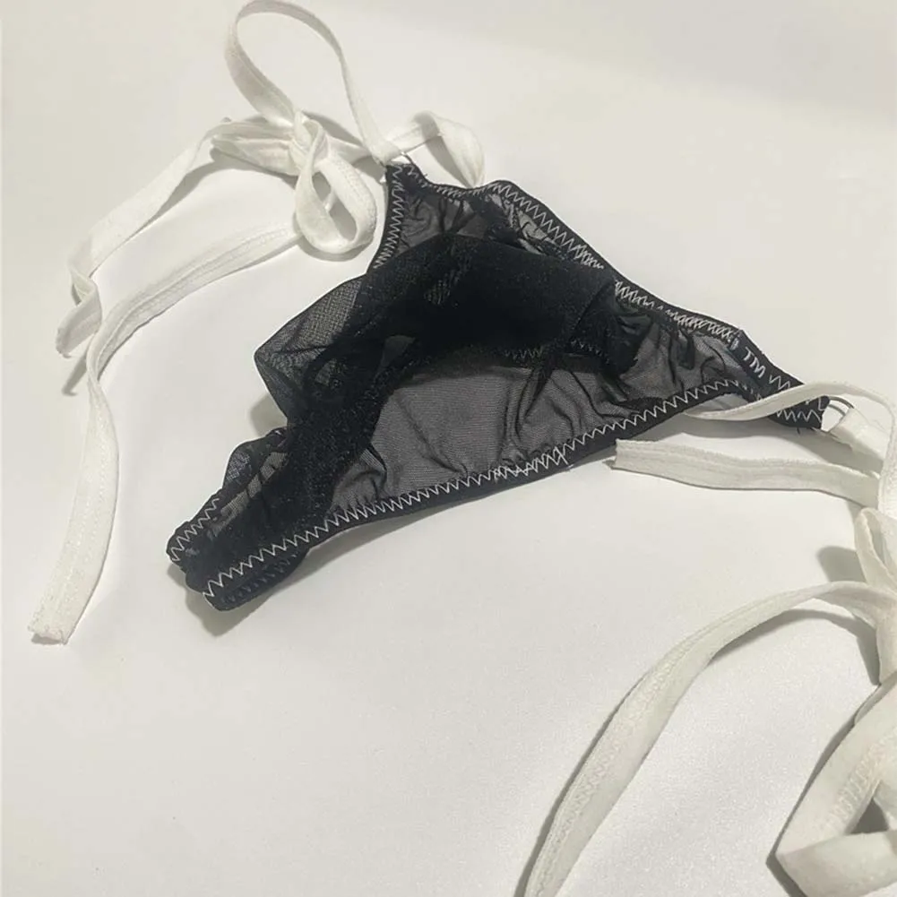 Sexy Sheer Men Black Color Mesh Pouch Thongs T-back Tie Bow Breathable G-strings 6 Colors Available Man Underpants