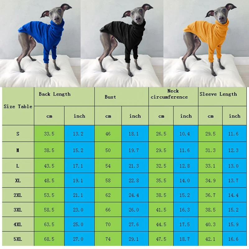 Abrigo de cuello alto de algodón para perros tipo galgo whippet_voghion.com