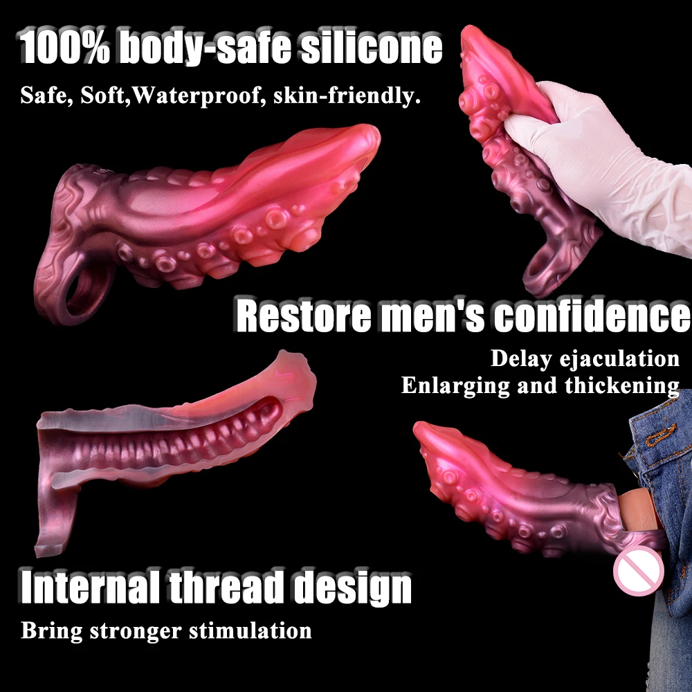 NNSX الحيوان الأخطبوط الملمس دسار غمد القضيب كم توسيع وموسع قابلة لإعادة الاستخدام لعبة الجنس الكبار للرجال ديك مقاس زيادة