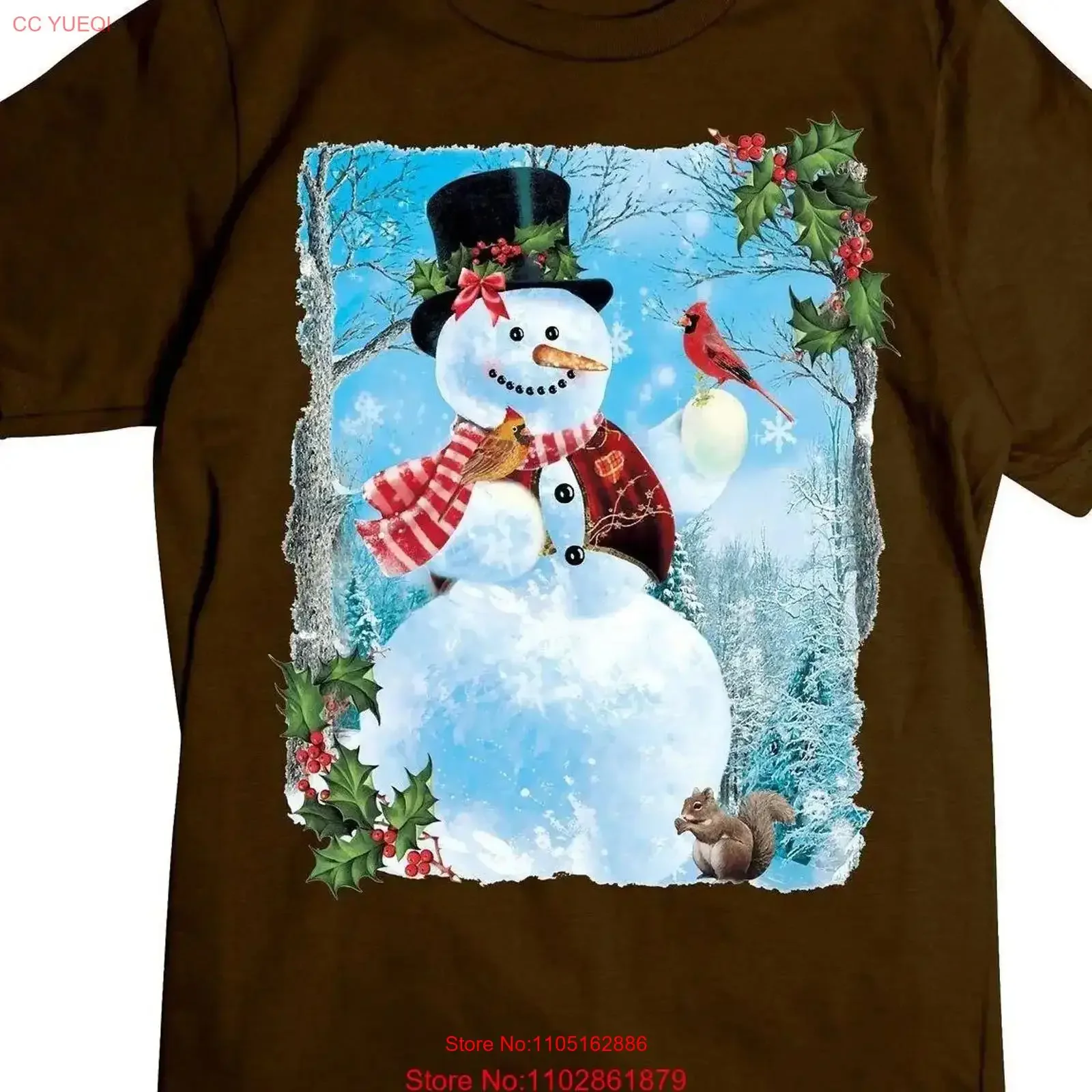 تي شيرت رجل الثلج مع الكاردينال الأحمر هولي هو جولي صغير 5X عتيق مغسول متعدد الاستخدامات مريح للتنفس أنيق