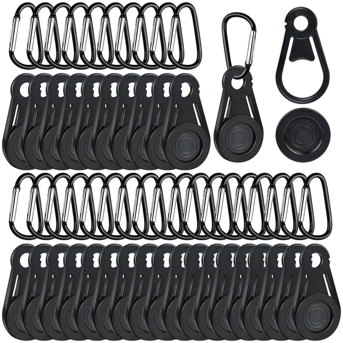 100 Pcs Tarp Clips with Carabiner, 50 Movable Tarp Grabbers Tent Clips and 50 D Shape Buckle,Tarp Grabbers Tarp Clips