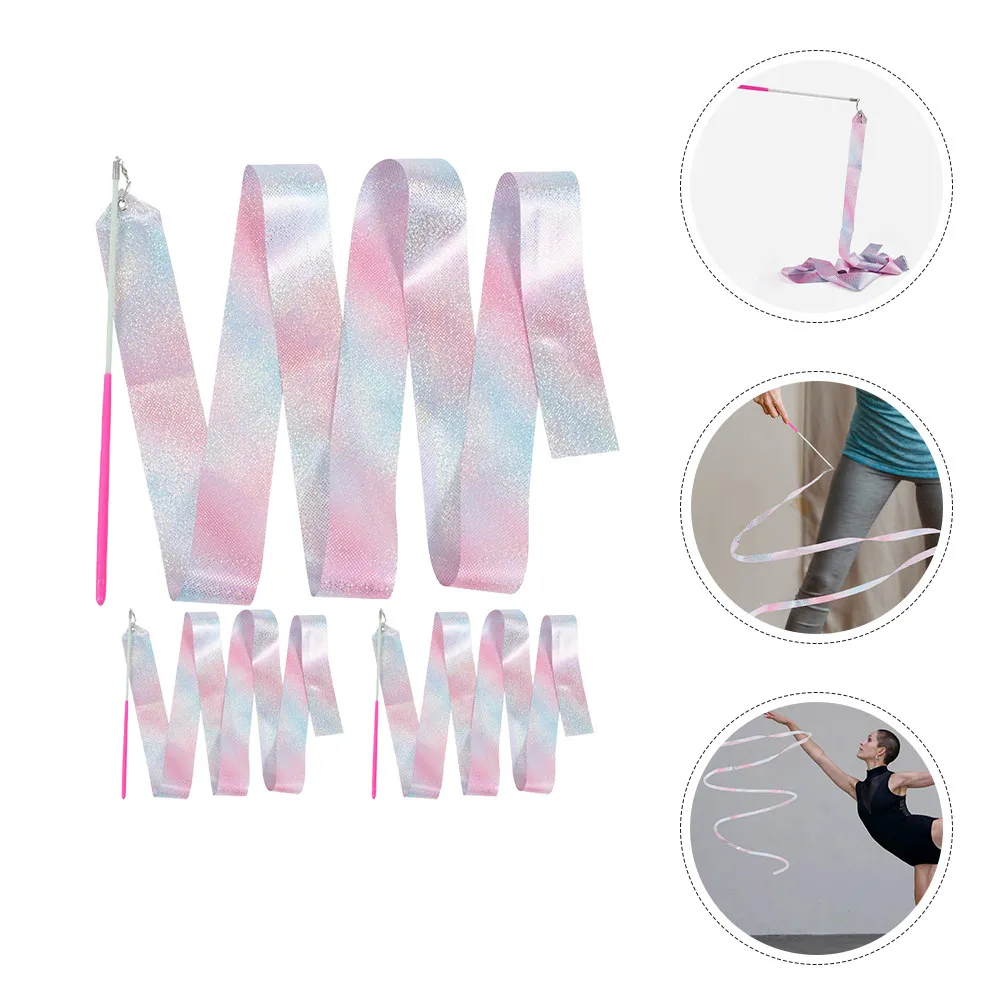 

Набор из 3 гимнастических лент с цветными вспышками для ежедневного профессионального использования, танцевальных выступлений и декоративных реквизитов