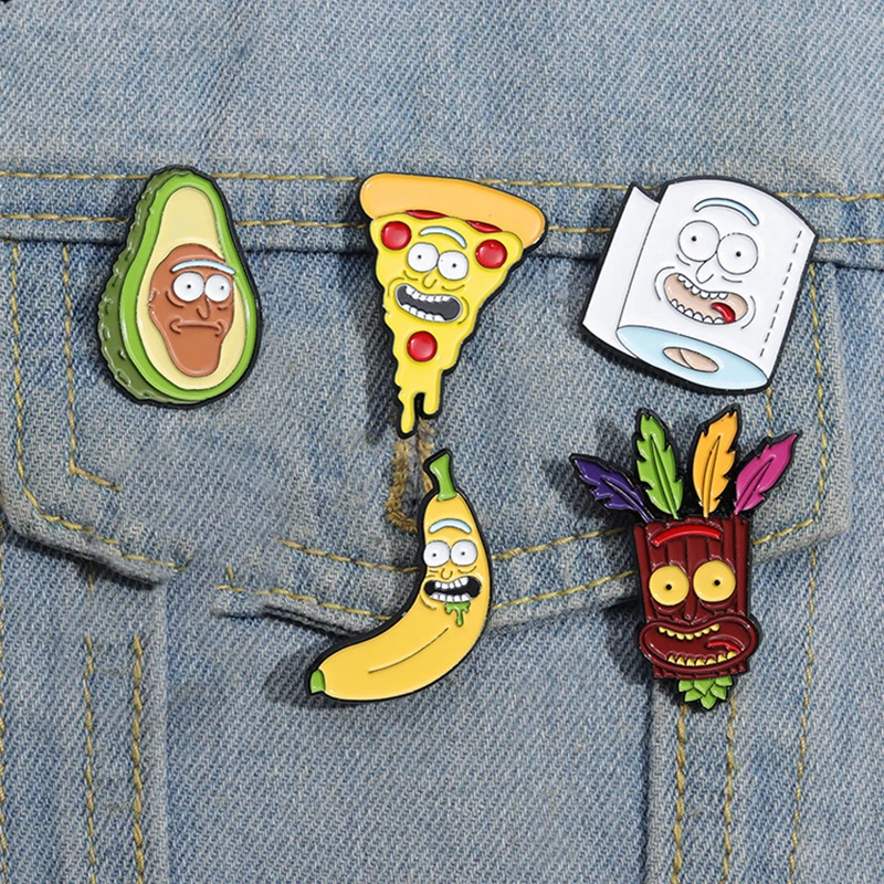 Funny Face Enamel Pins Custom Avocado Pizza Banana Brooches Lapel Badges Cartoon Funny Jewelry Gift for Kids Friends