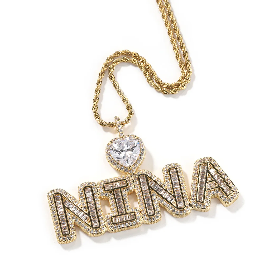 

Персонализированное ожерелье с именем на заказ, 26-буквенный ледяной кулон, застежка в форме сердца, уникальный подарок для женщин и мужчин, пара, ювелирные изделия на День Святого Валентина