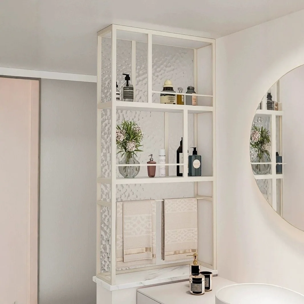 

Bathroom washstand dry and wet area screen rack Changhong glass water ripple half wall partition rack storage household