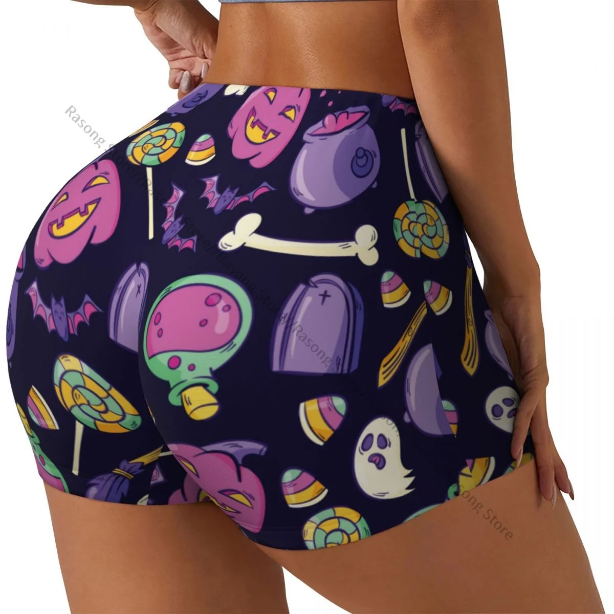 Sexy tight hip sports shorts Halloween Skulls Print fitness women's comfortable yoga shorts