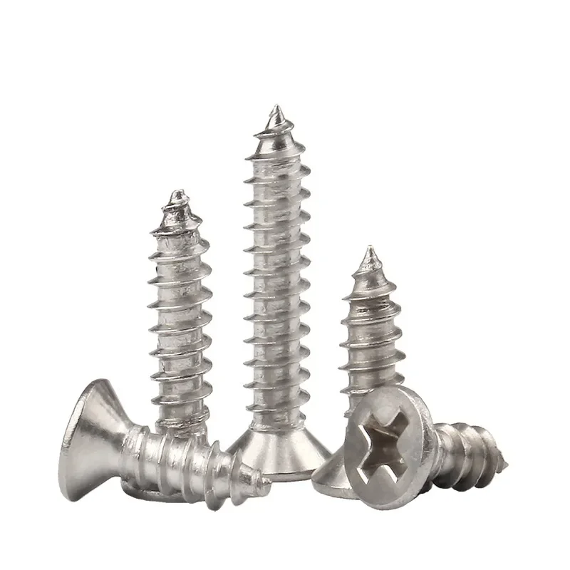 50Pcs/Pack 304 Stainless Steel Self Tapping Screws Cross Countersunk Head Screw Flat Head KA Extended Wood Screw M1 M2 M3 M4