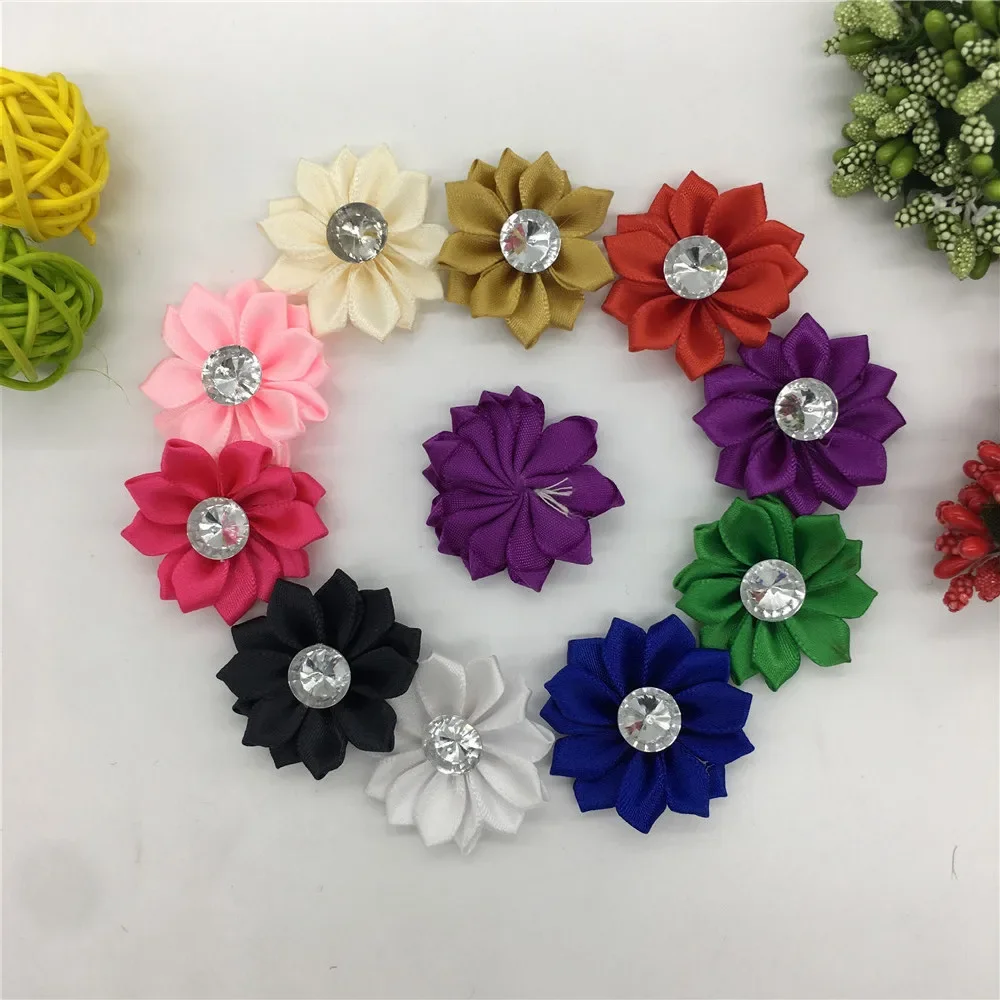 Multiple colour Polyester tape Rhinestone artificial 3D flowers for christmas decorations for home DIY needlework Accessories