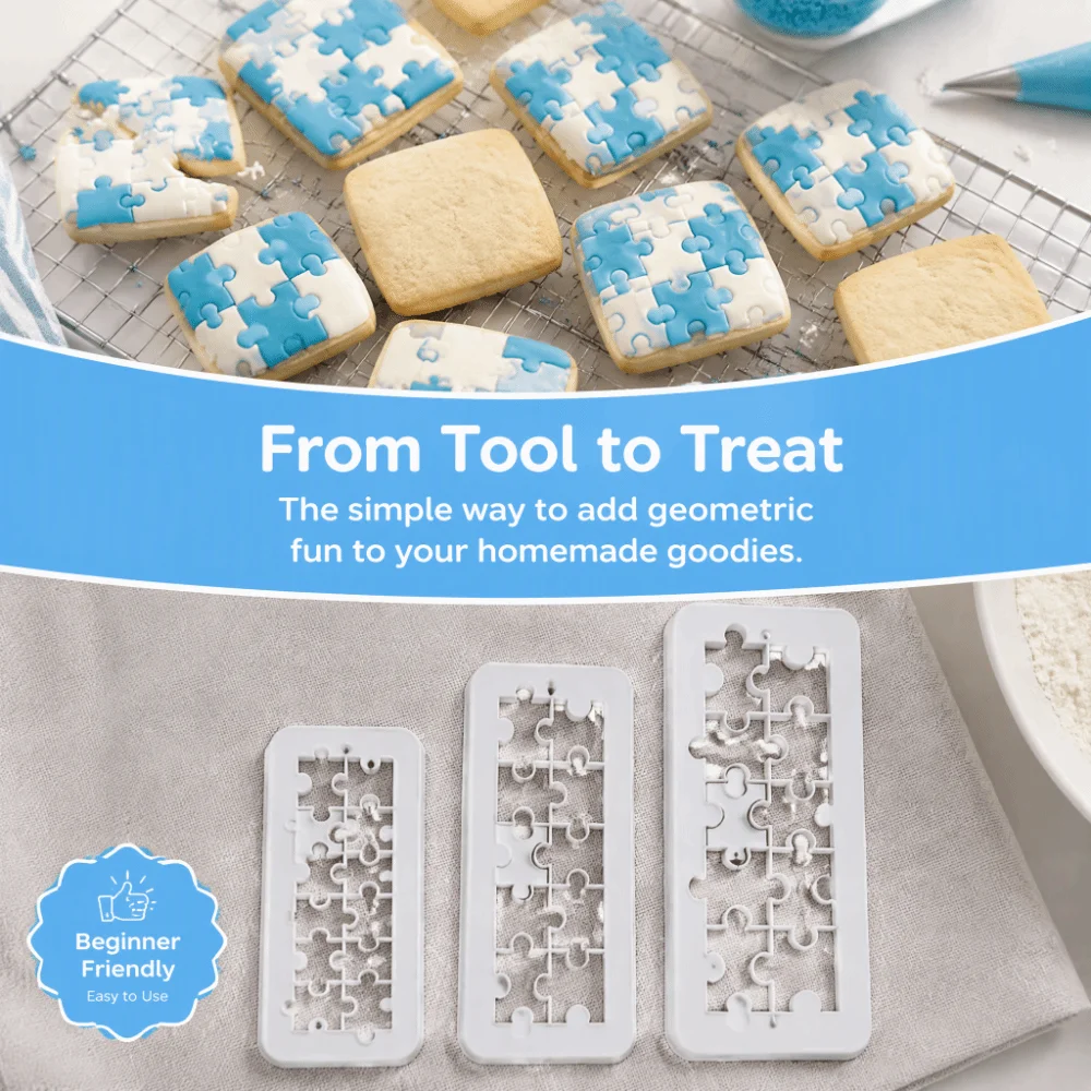 3PCS PP Puzzle Embossing Strip Non-Stick Frame Design Cake Decorating Tool Puzzle Shape Fondant Cutter Mold