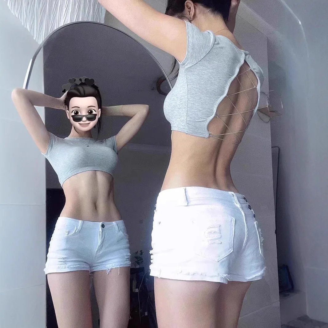 Spice Girl White Ripped Low Waist Denim Super Shorts Women's Summer New Slim and Skinny Hip Hot Pants