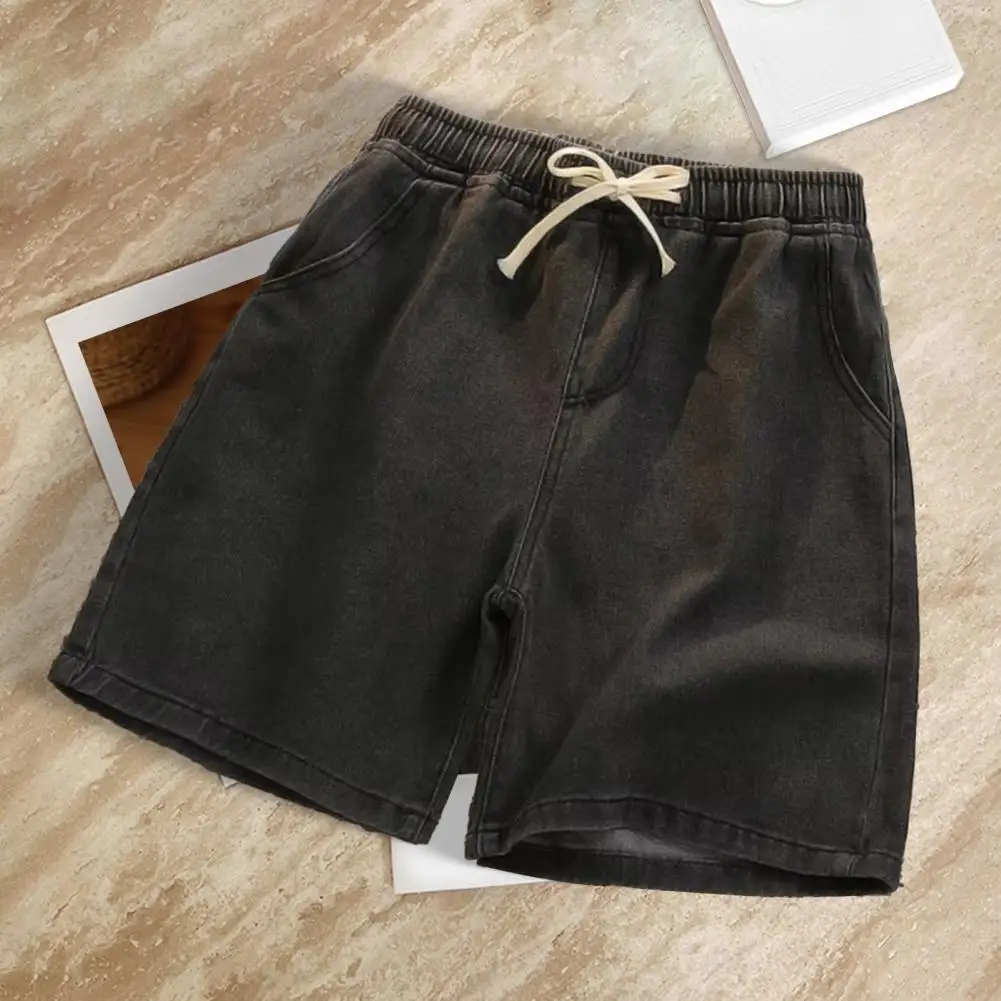 Pantaloncini di jeans larghi da uomo stile casual estivo fascia elastica in vita in cinque pezzi streetwear vintage a vita media