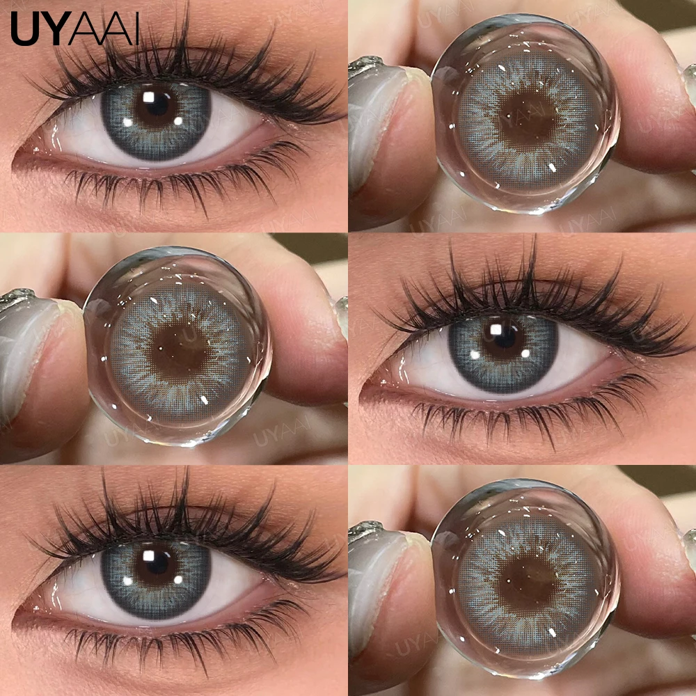 UYAAI Color Contact Lenses Set 10ml Eye Drops Lenses 1 Pair Contact Lens Cleaner Container Blue Eye Color Lenses Gray Lenses