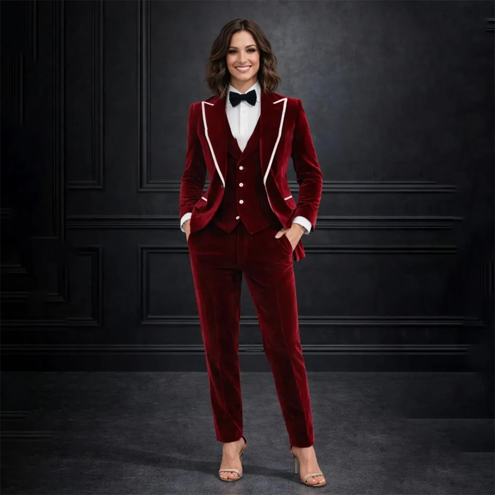 

Formal Women's Suits 3 Piece Jacket Pants Vest Elegant Single Breasted Peak Lapel Slim Fit Female Clothing Customzied Full Sets