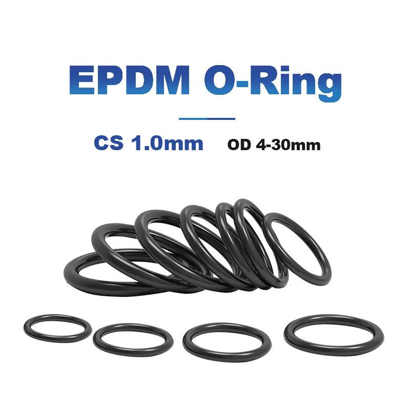 10-500Pcs CS 1.0mm EPDM Rubber O-Ring OD 4-30mm ID 2-28mm Gasket Resist Acid/Alkali/Aging/Ozone/Insulation Sealing Accessories