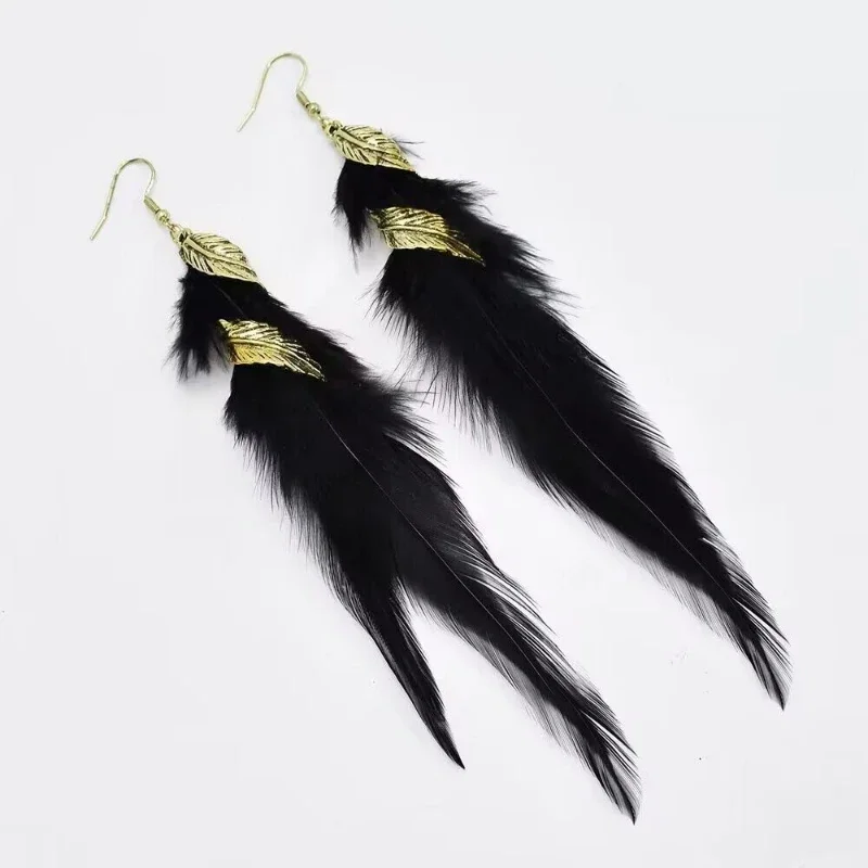 New Ethnic Style Bohemian Feather Earrings Tassels Long Retro Color Earrings for Women Jewelry