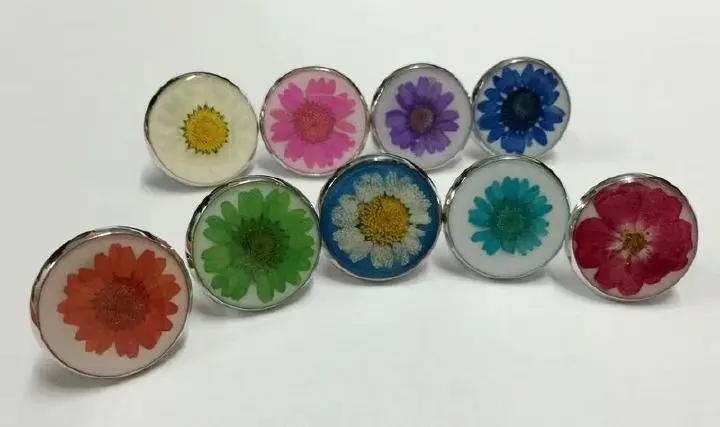 30 pcs Unique Real Flower ring Sweet mixed Flower Unique Pressed jewelry  ym