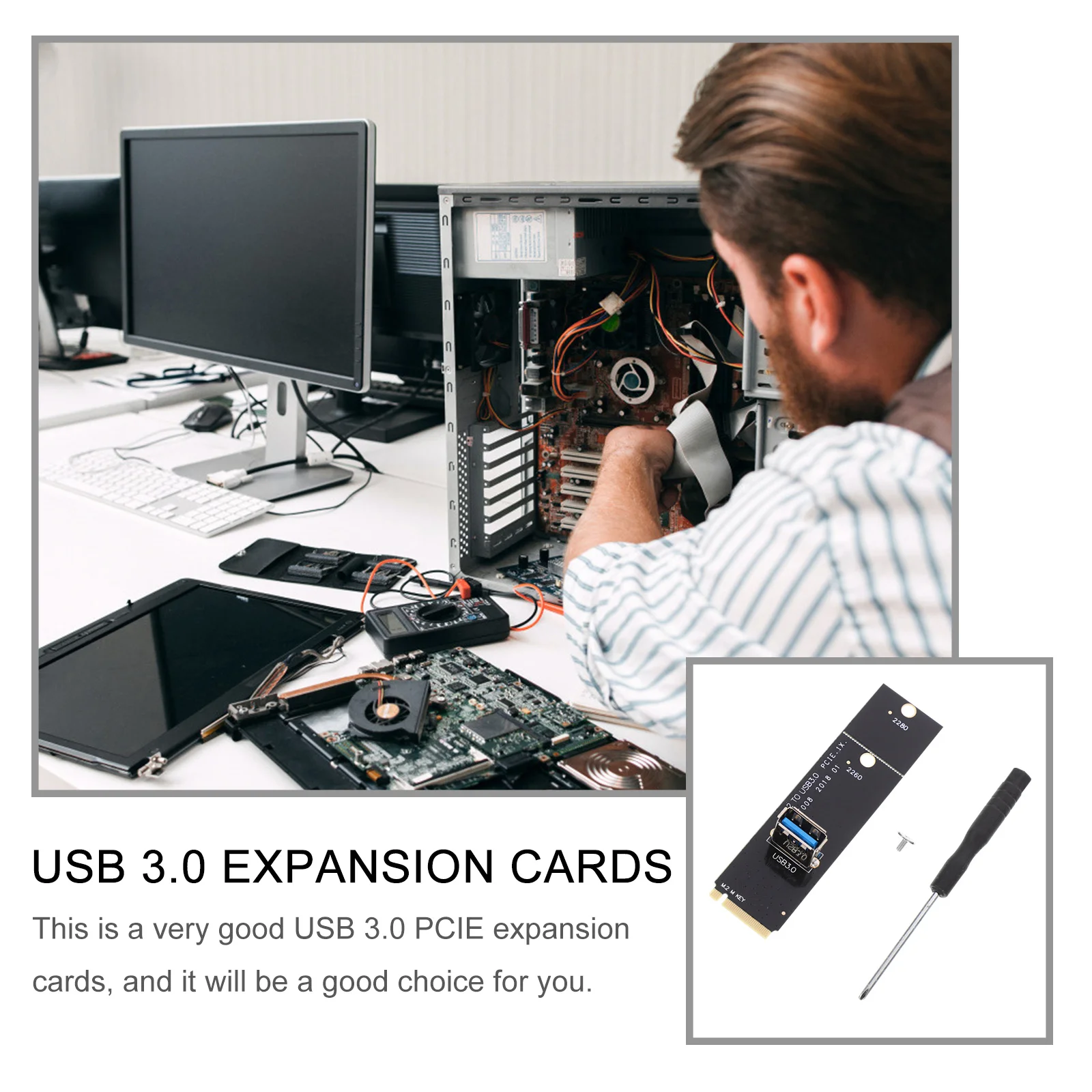 

USB 3.0 Expansion Cards Riser Extra Ports for Laptops Adapter Black Computer PCIE